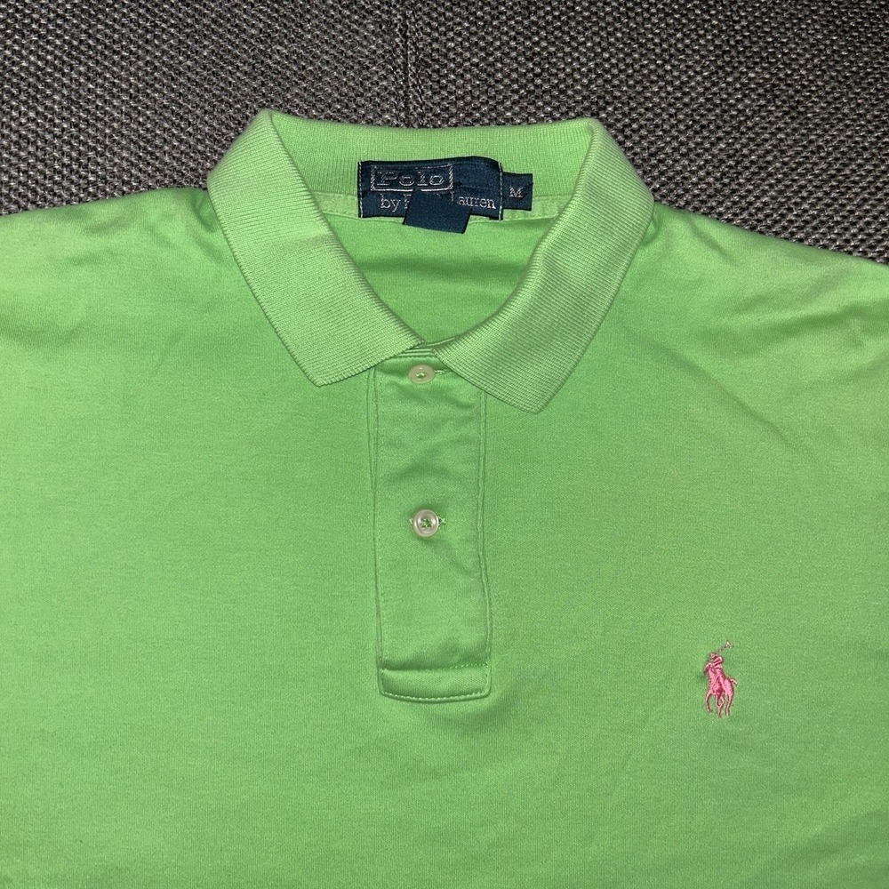 Vintage 90s Polo Ralph Lauren Men's Lime Green Short Sleeve Polo Shirt Medium M